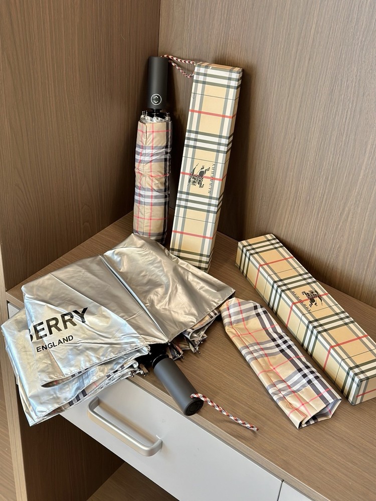 Vintage Folding Umbrella Nova Check Beige Storage Bag