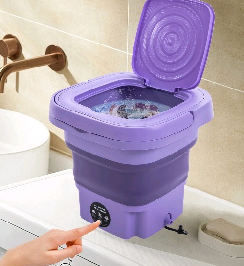 Portable Mini Washing Machine Foldable Multi-Functional w/Drainage Basket PURPLE