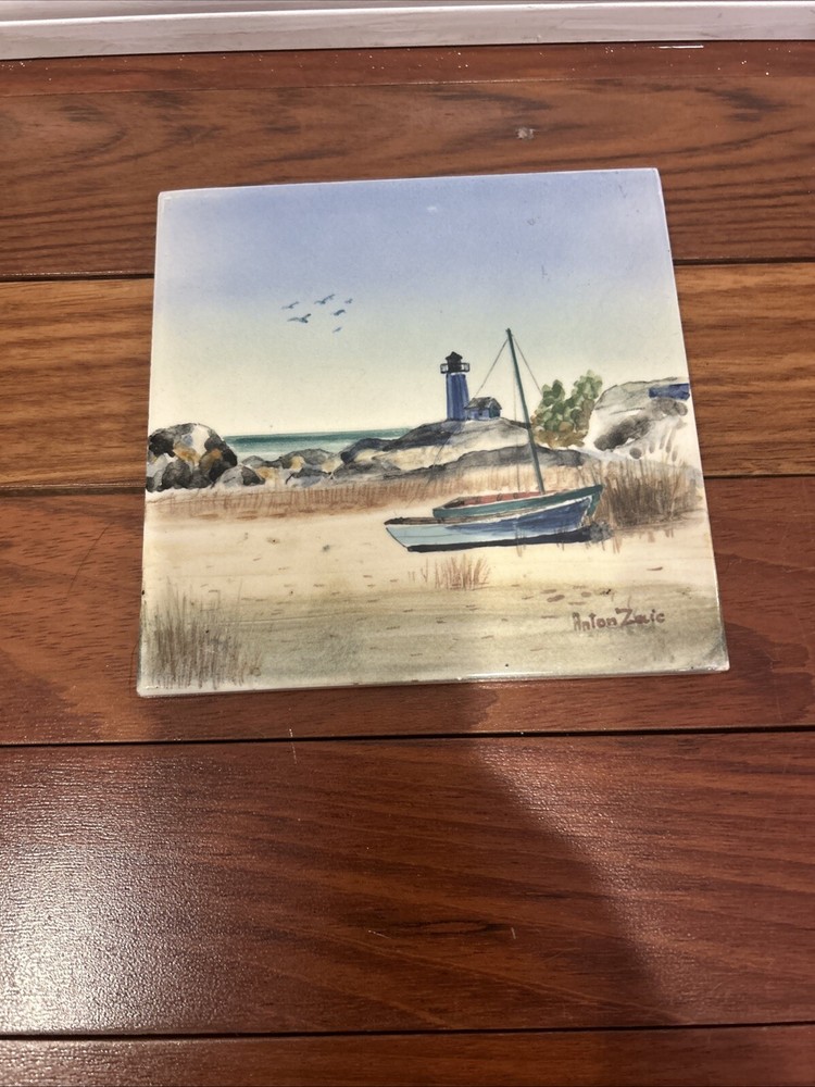 Anton Zaic Tile Boat And Ocean Scene 6”X6”