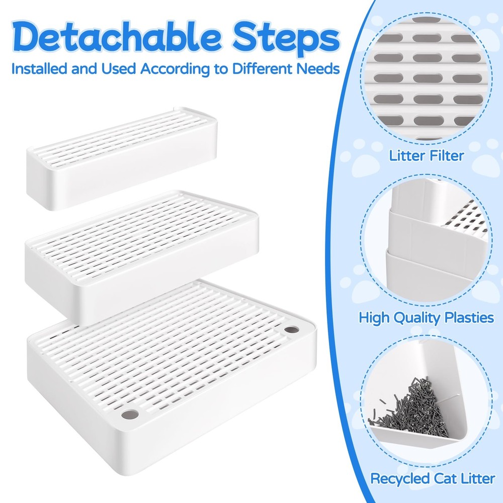 Bartuke Extra Large 3 Steps Litter Box Ramp Adjustable Cat Litter Box Step with