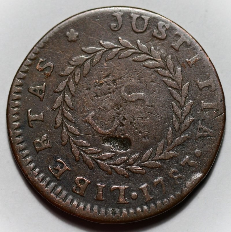 1783 Nova Constellatio Colonial Copper, Pointed Rays (Crosby 1-A) - Damage