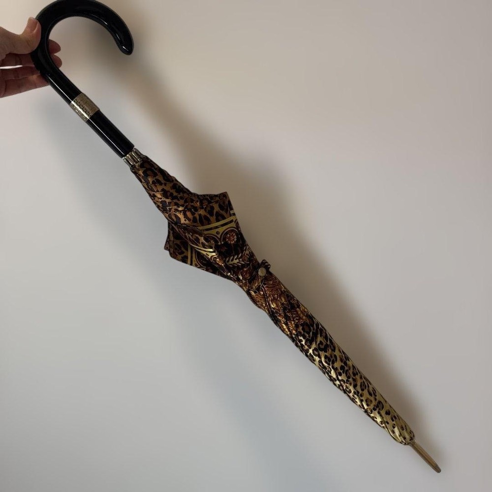 Versace Leopard Print Long Umbrella Metal Frame Decorative Handle Authentic