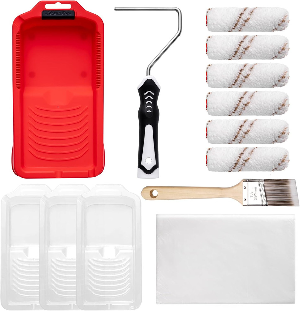 Paint Roller Kit-13 Piece, 4-Inch Microfiber Paint Rollers with Ergonomic Handle