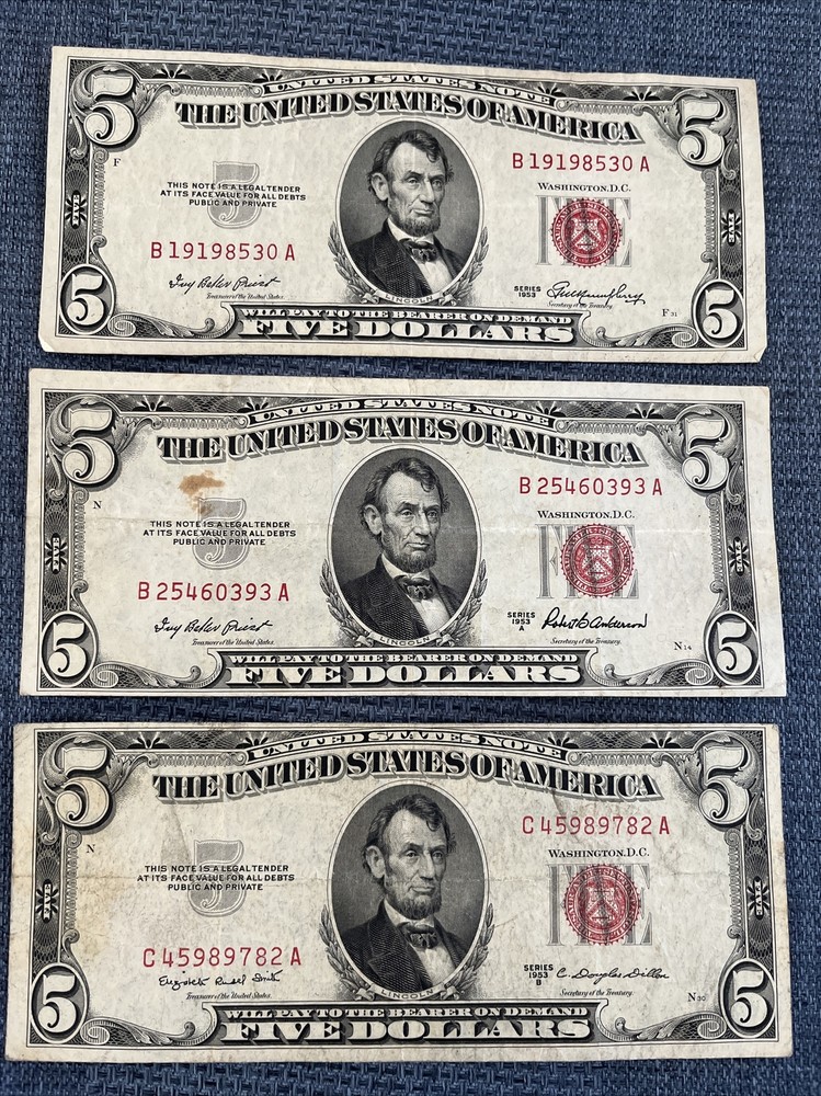 1953, 1953A, 1953B Five Dollar Note Red Seal