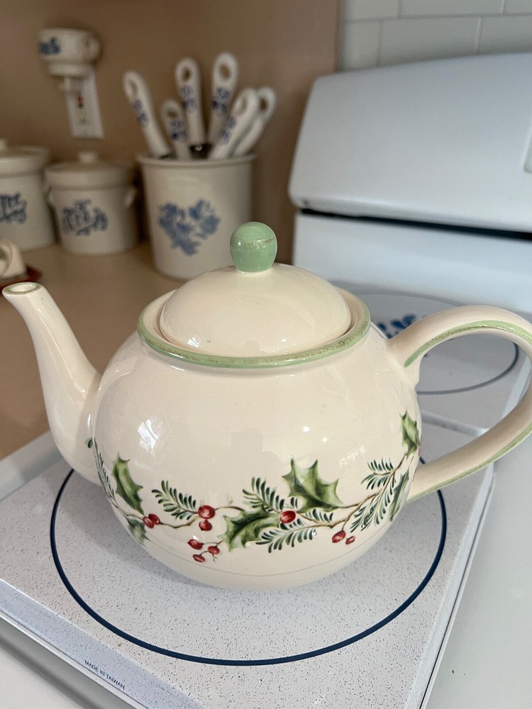 St. Nicholas Square Holly Berry Ceramic Teapot