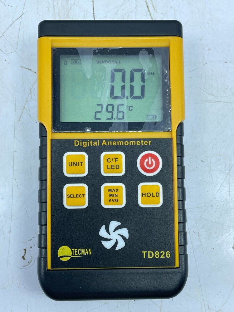 Tecman Model TD826 Digital Anemometer Air Flow LCD Wind Speed Meter Thermometer