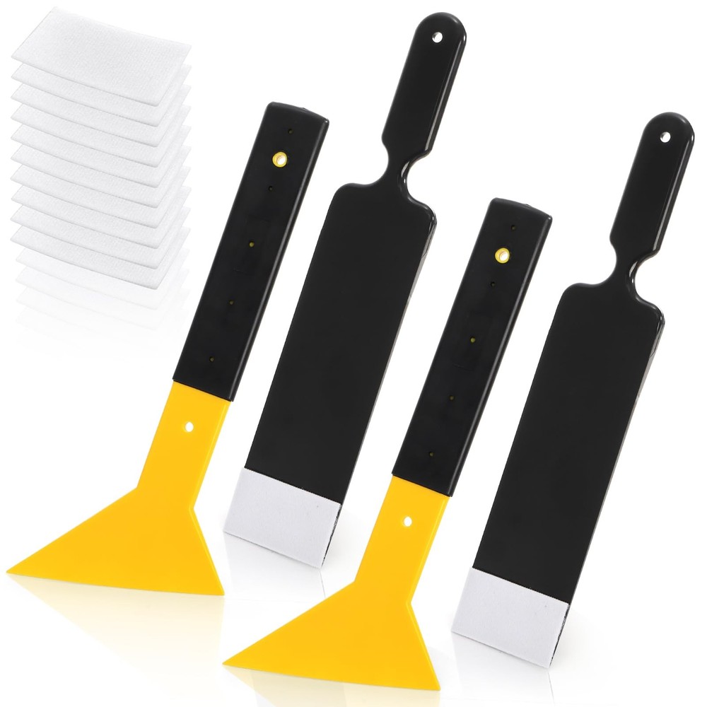 4 Pieces Window Tint Tools, Long Handle Bulldozer Squeegee Scrubber Paddle Sq...