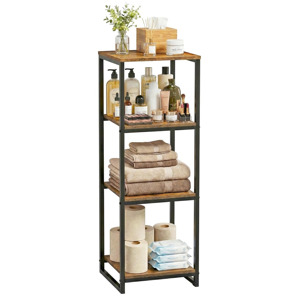 FONHAYE 4-Tier Bathroom Shelving Unit, 33.7" H Narrow Open Floor Shelves, Met...