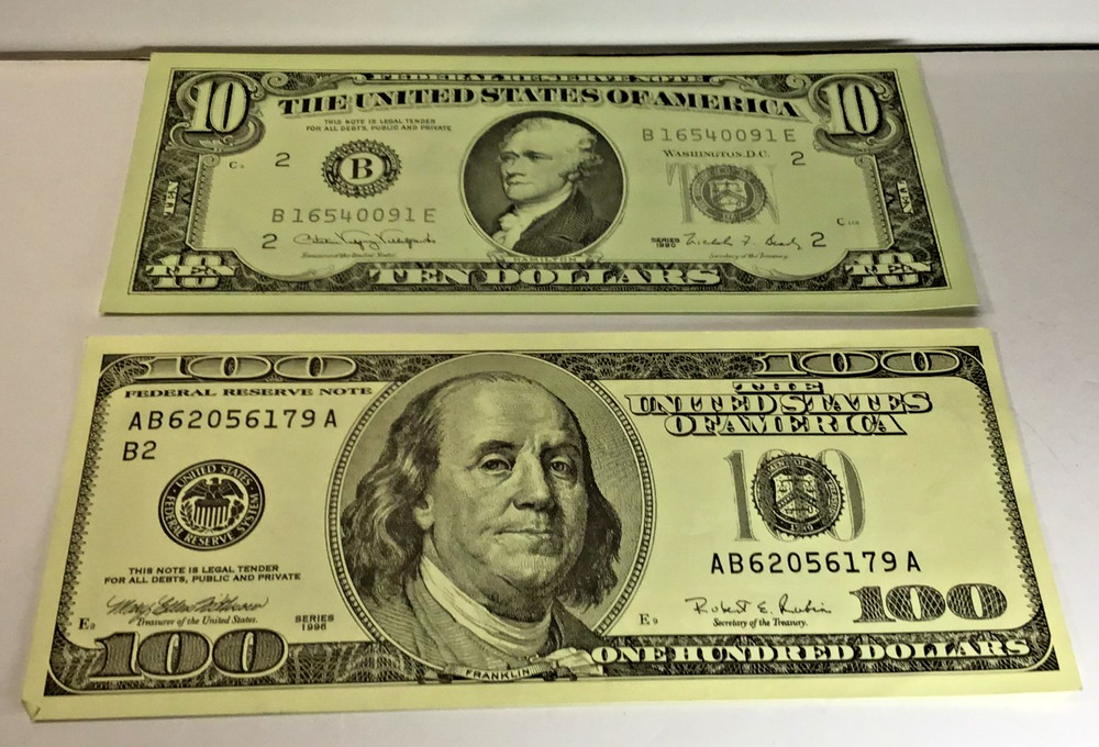 12" copy of $100 & $10 Bills