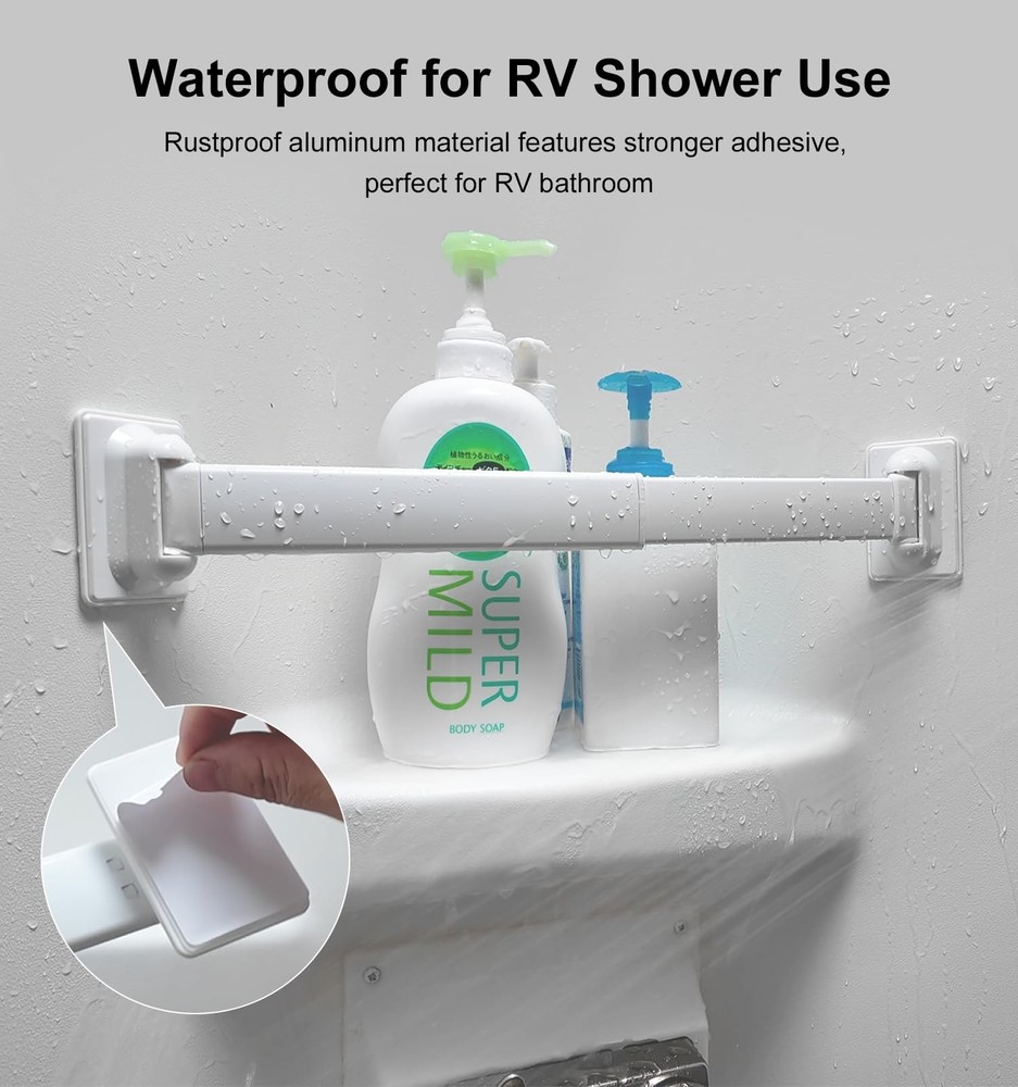 RV Shower Corner Storage Bars 3 Pack, Aluminum Adjustable Camper Shelf Retainer