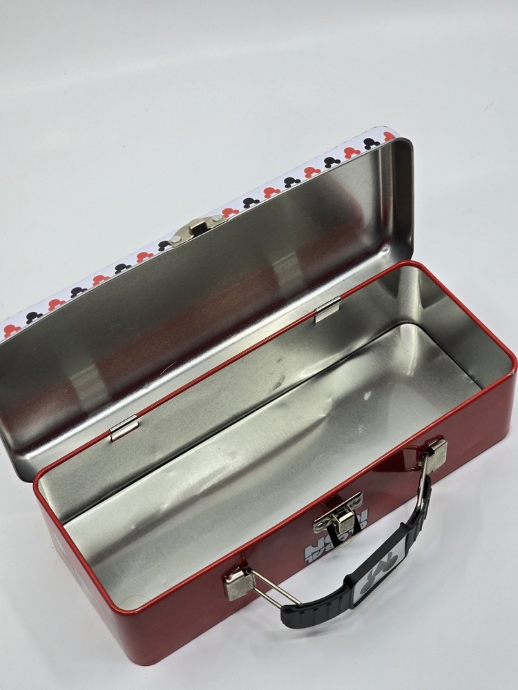 Disney Mickey Mouse Tin Tool Box with Handle Latch/Hinge Pencil Box Storage