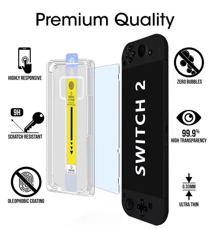 For Nintendo Switch2 Tempered Glass Screen Protector With Alignment Kit,9H Hardn