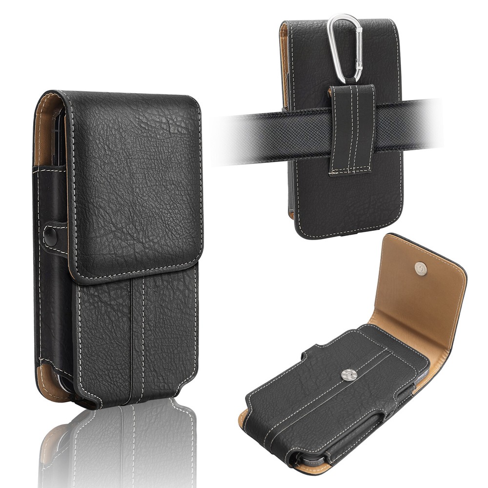 Double Layer Phone Holster Vertical Leather Belt Pouch with Belt Clip Loop
