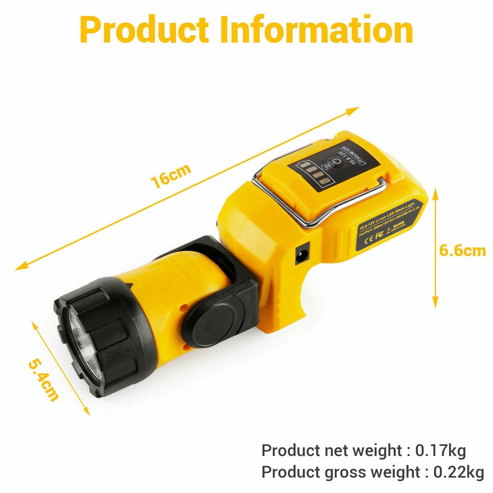 Handheld LED Work Light Flashlight DCL510 For DeWalt 12V MAX Li-Ion Battery