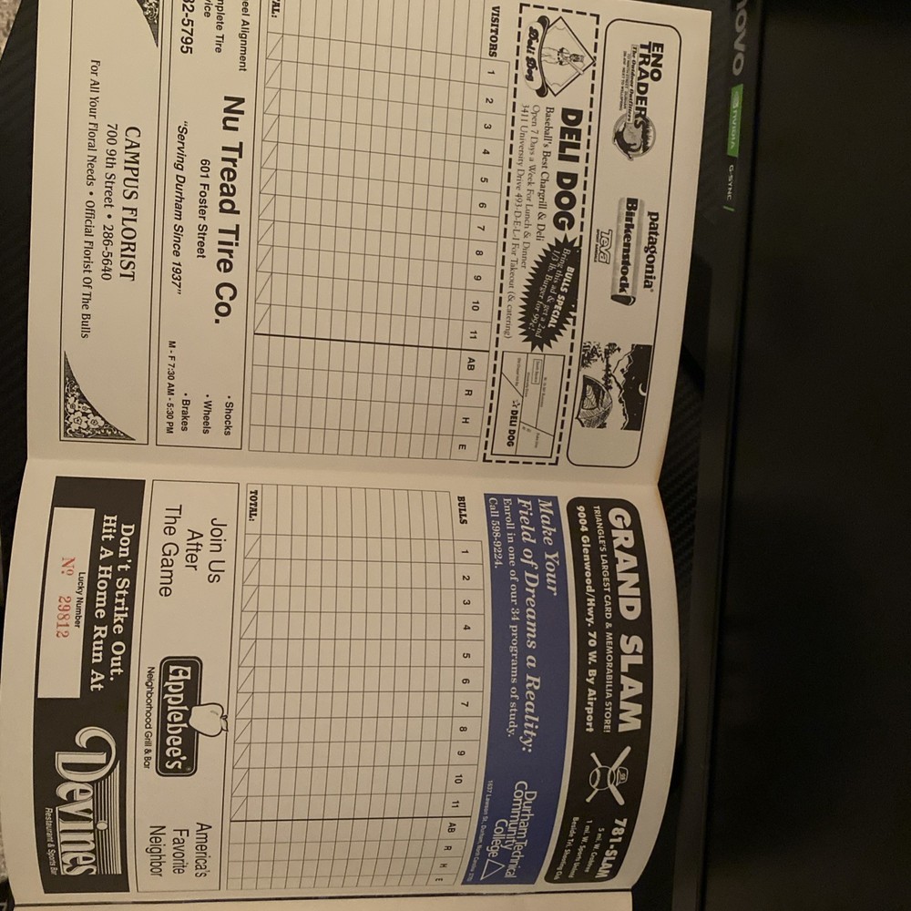 1992 Durham Bulls Scorecard/ Souvenir Program