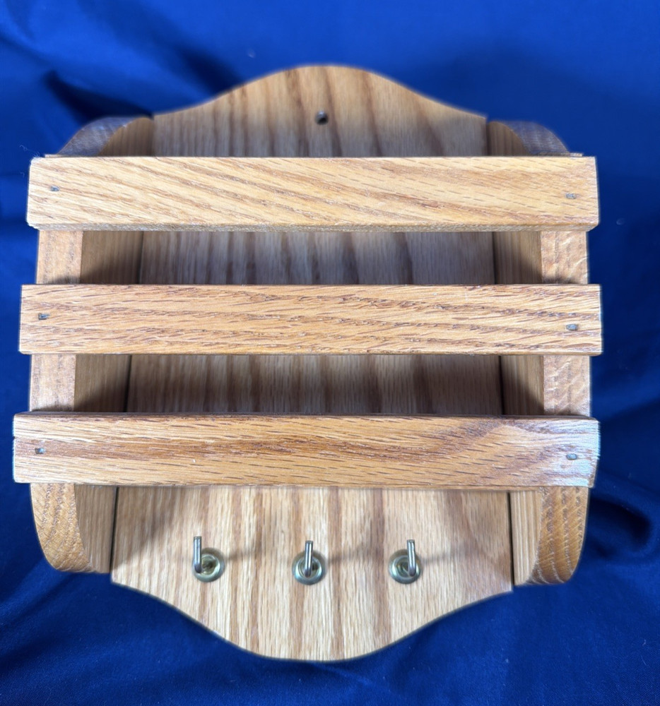 Oak Wood Mail Organizer And Three Key Storage Decor