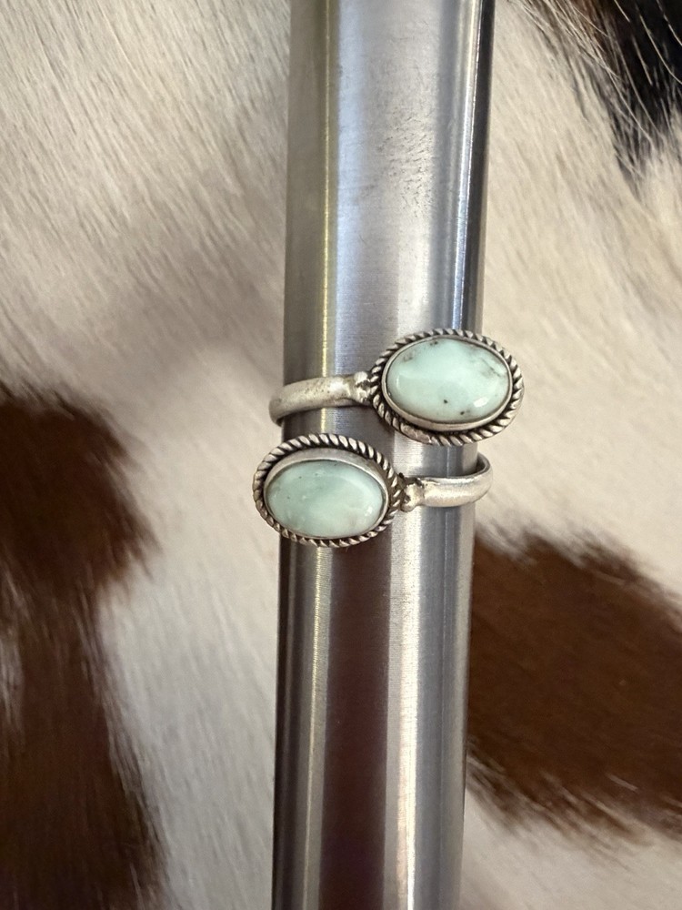 Paloma Variscite 2 Stone Matte Sterling Silver Adjustable By Pass Ring