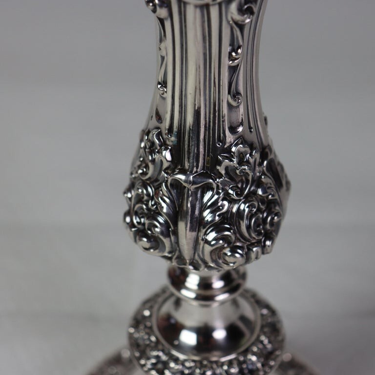 Embossed Silver Plate Candlestick with Grape & Leaf Etched Shade C1890