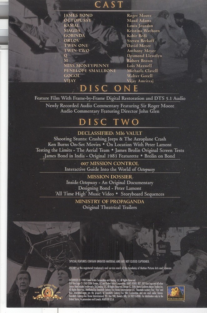 No Disc 007 Octopussy (2006) Ultimate Edition Information Booklet