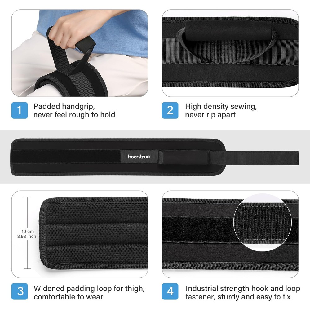 Hoomtree Leg Lifter Strap for Limited Mobility,Thigh 1 pc, Black