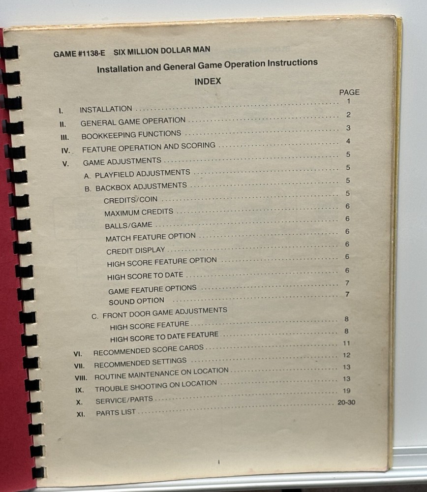 ORIGINAL-BALLY-THE SIX MILLION DOLLAR MAN-INSTALLATION & OPERATION INSTRUCTIONS