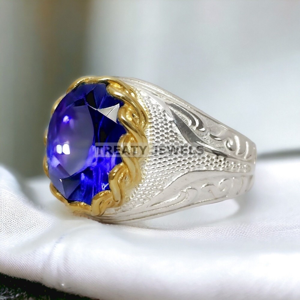 Tanzanite Oval Cut Gemstone With 14K Solid White Gold Ring For Men's #A73