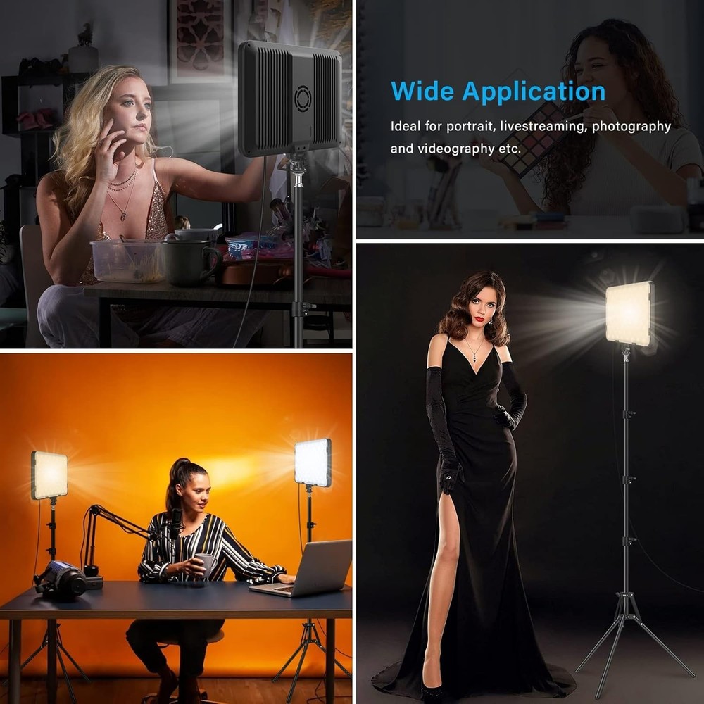 2 Pack Adjustable LED Video Light & 63" Tripod Perfect for Vlogging & Streaming