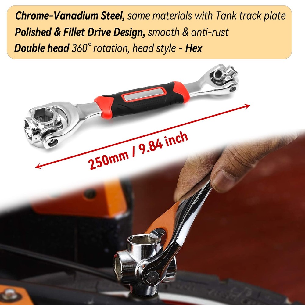Universal 8 in 1 Socket Wrench Multi-function Tool with 360° Rotating Head, S...
