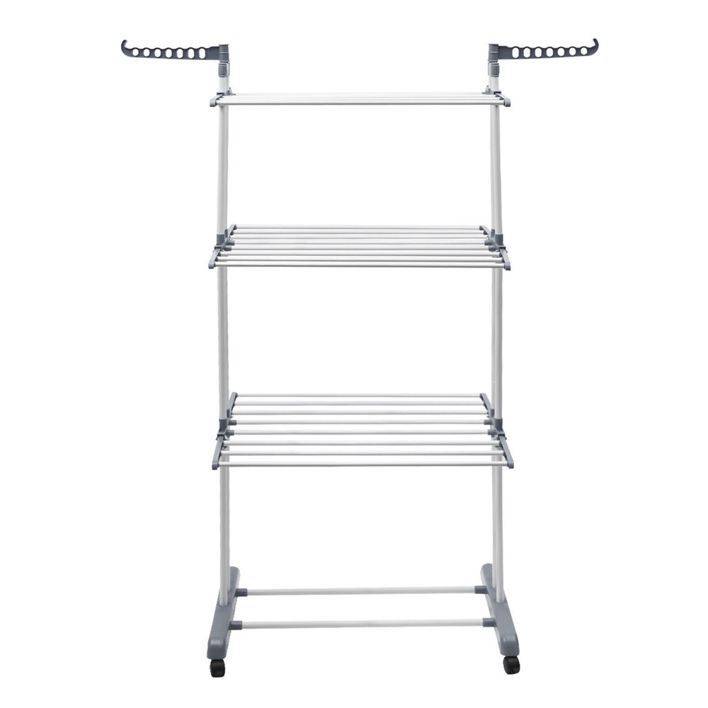 67" Portable Folding Drying Rack with Retractable Trays & Stable Structure