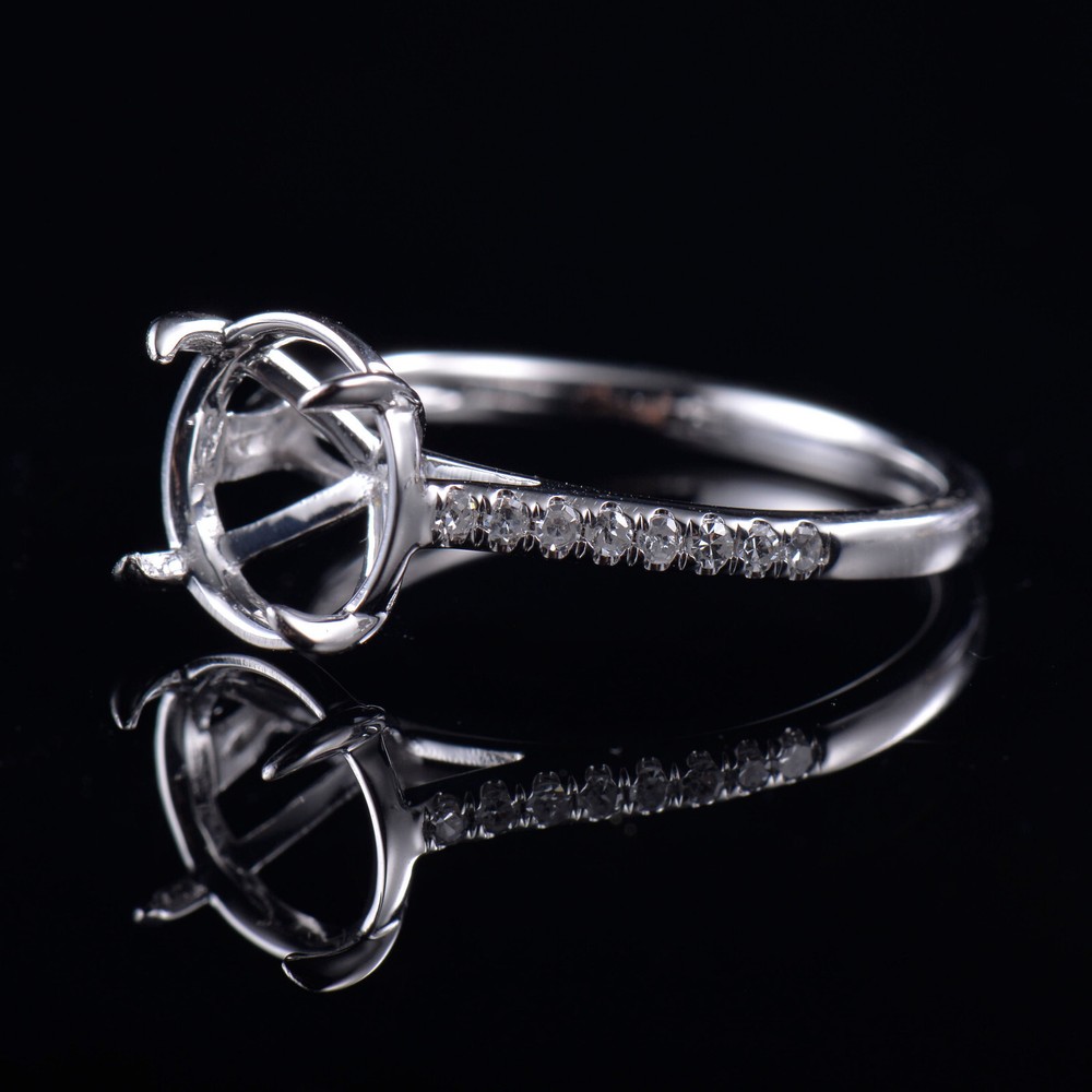 Natural Diamond Semi Mount Ring Setting Round 9.0mm Solid 14K White Gold