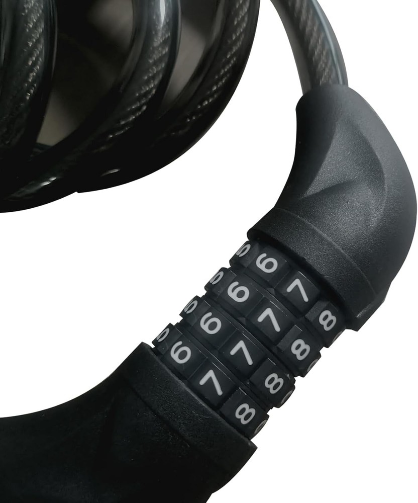 Bike Cable Lock 6FT Long, 4 Digit Resettable Combination Lock, Heavy Black