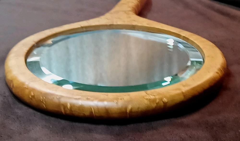 Vintage BirdsEye Maple Hand Held Beveled Mirror