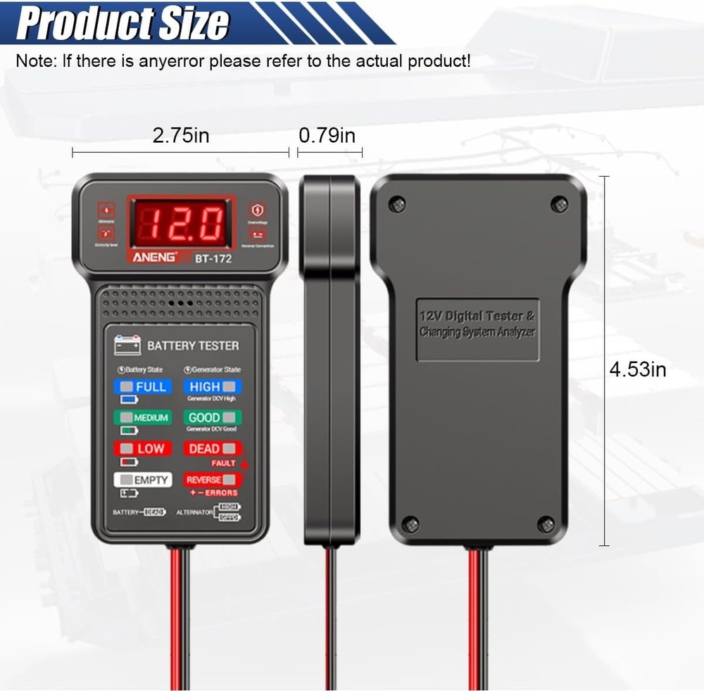 12V Car Battery Tester with LCD Screen & Indication, Universal Battery Analyzer