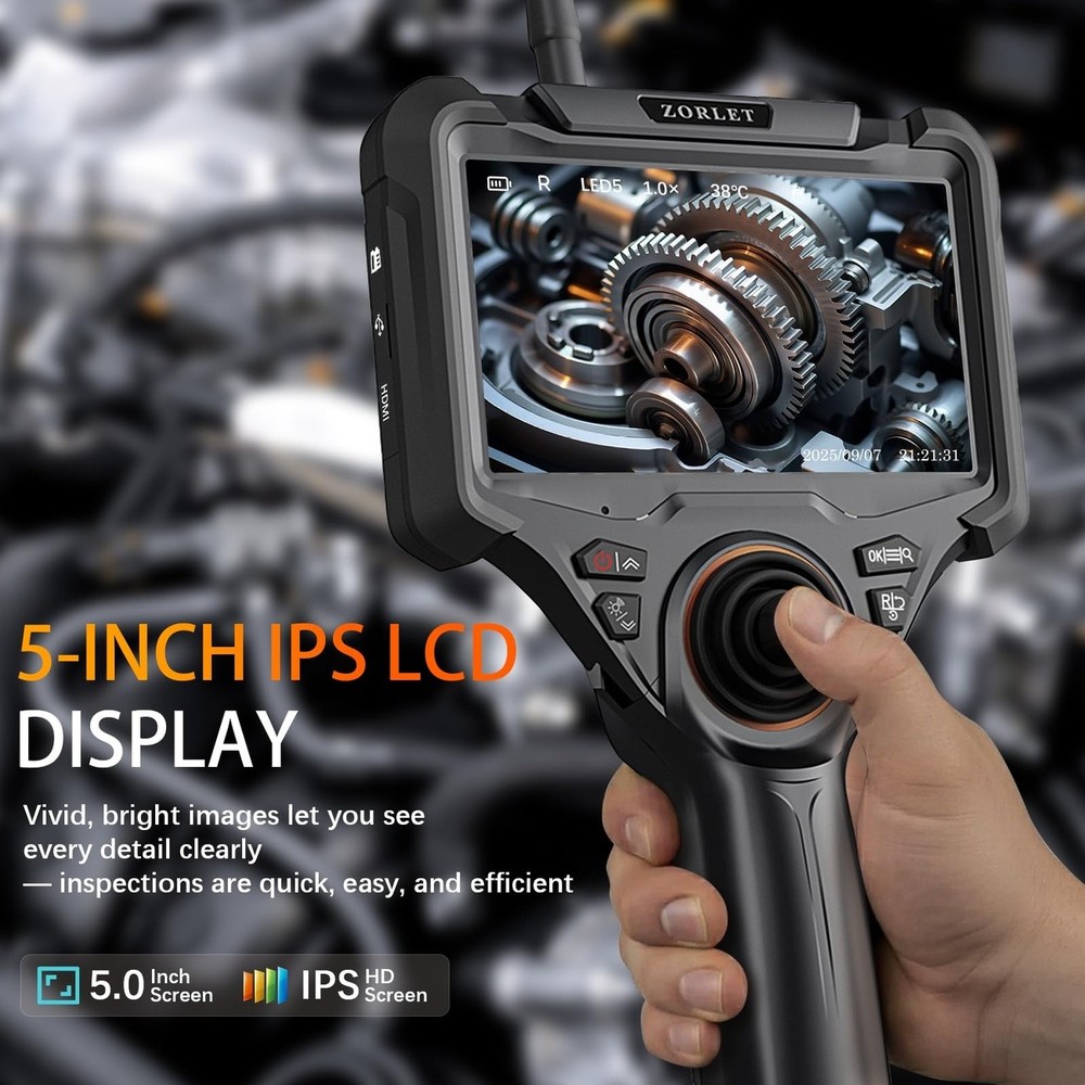 Flexible Borescope Camera 360 Dual Lens 5in Display Control