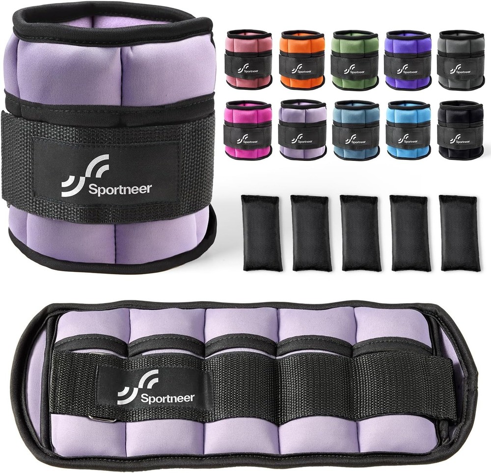 Sportneer Adjustable Ankle Weights Set - 1 Pair (2-10 lbs) Removable Sandbags fo