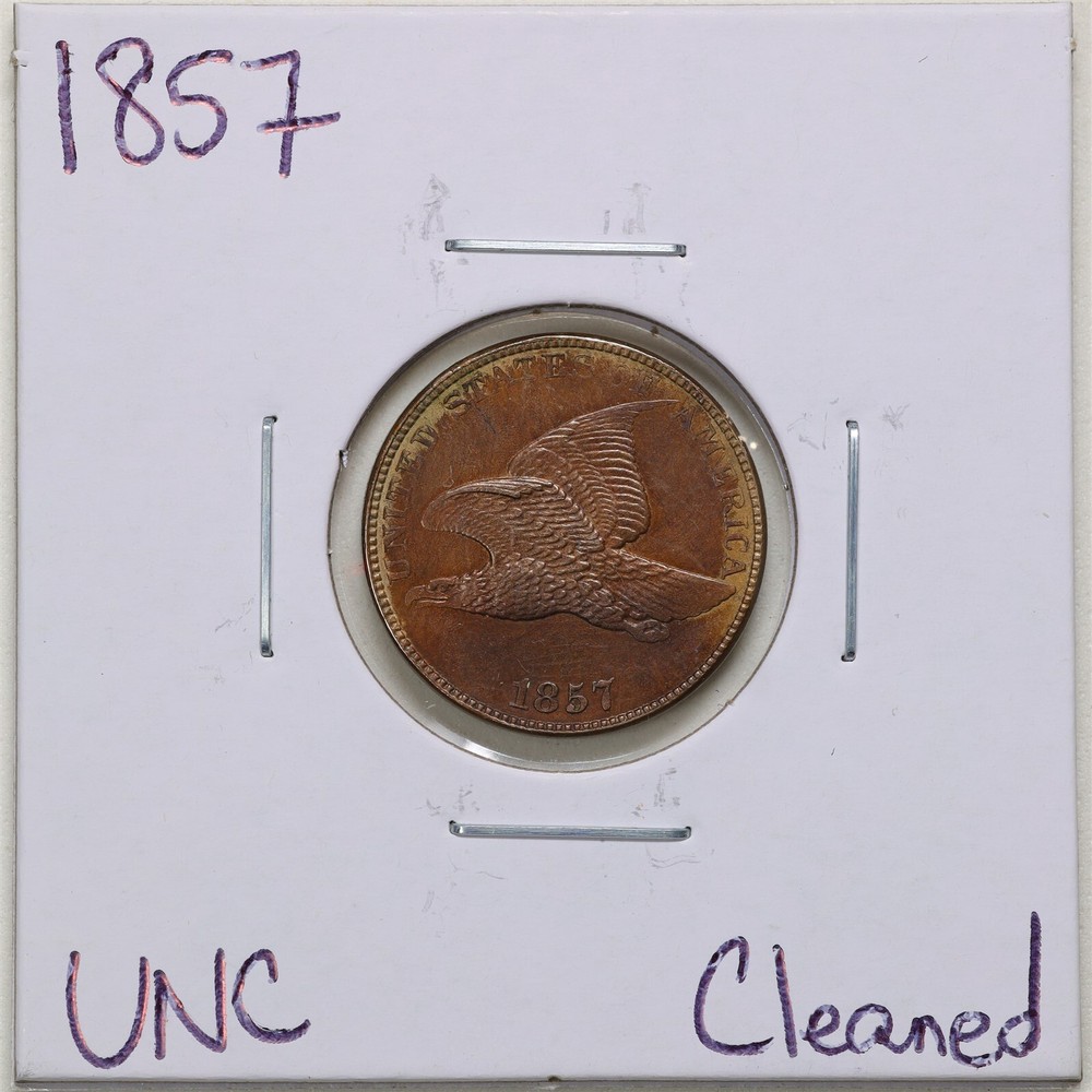 1857 1C Flying Eagle Cent with UNC Detail Cleaned #2437