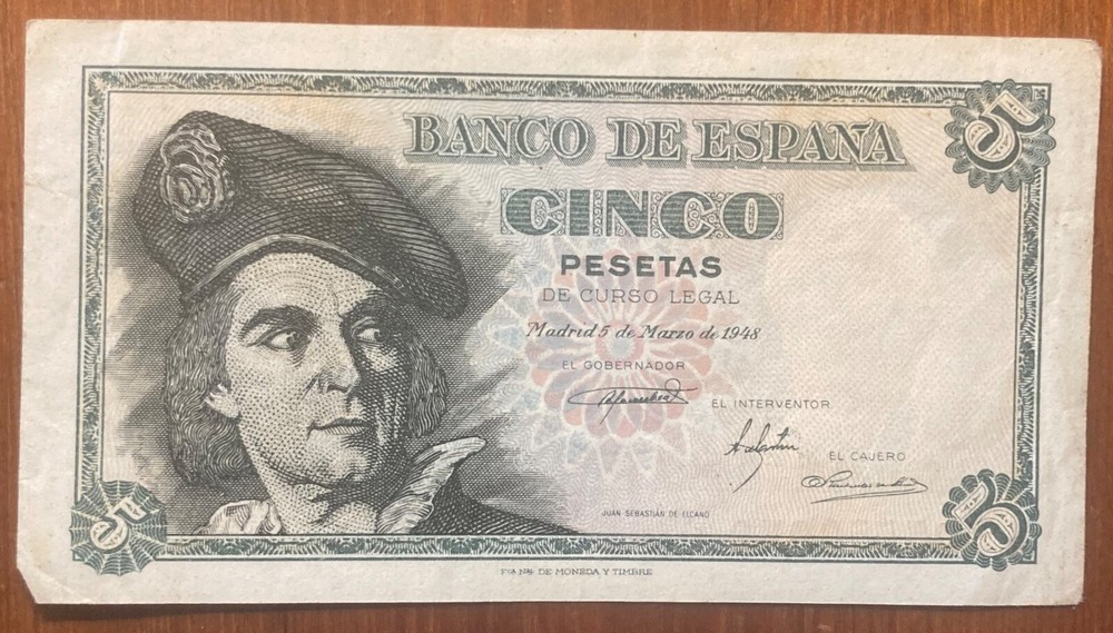 Banknote 5 pesetas (Spain) 1948
