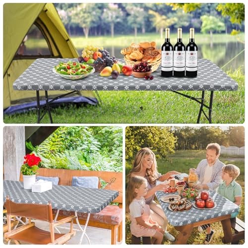 Square Vinyl Table Cloth, Elastic Fitted Tablecloth 34" x 34" (Square) 1 Grey
