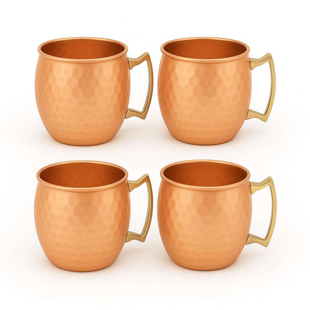 100% Handmade 16oz Solid Copper Mule Mug – Barrel Shaped Mug (Set of 4)
