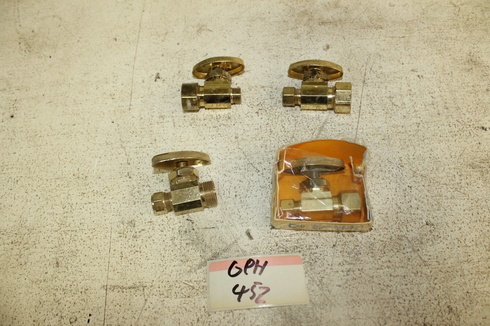 Four Polished Brass Straight Compression Valves