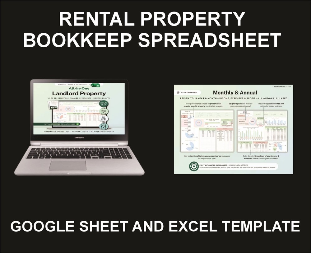 Rental Property Bookkeeping, Excel and Google Sheets Template