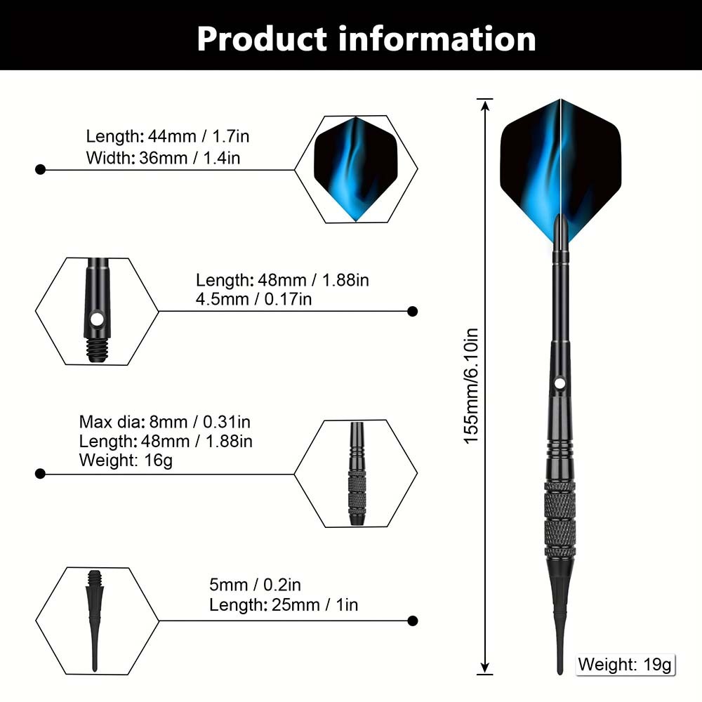 Well-Made Responsive Modern Sleek 12-Piece Replaceable Plastic Soft-Tip Dart Set