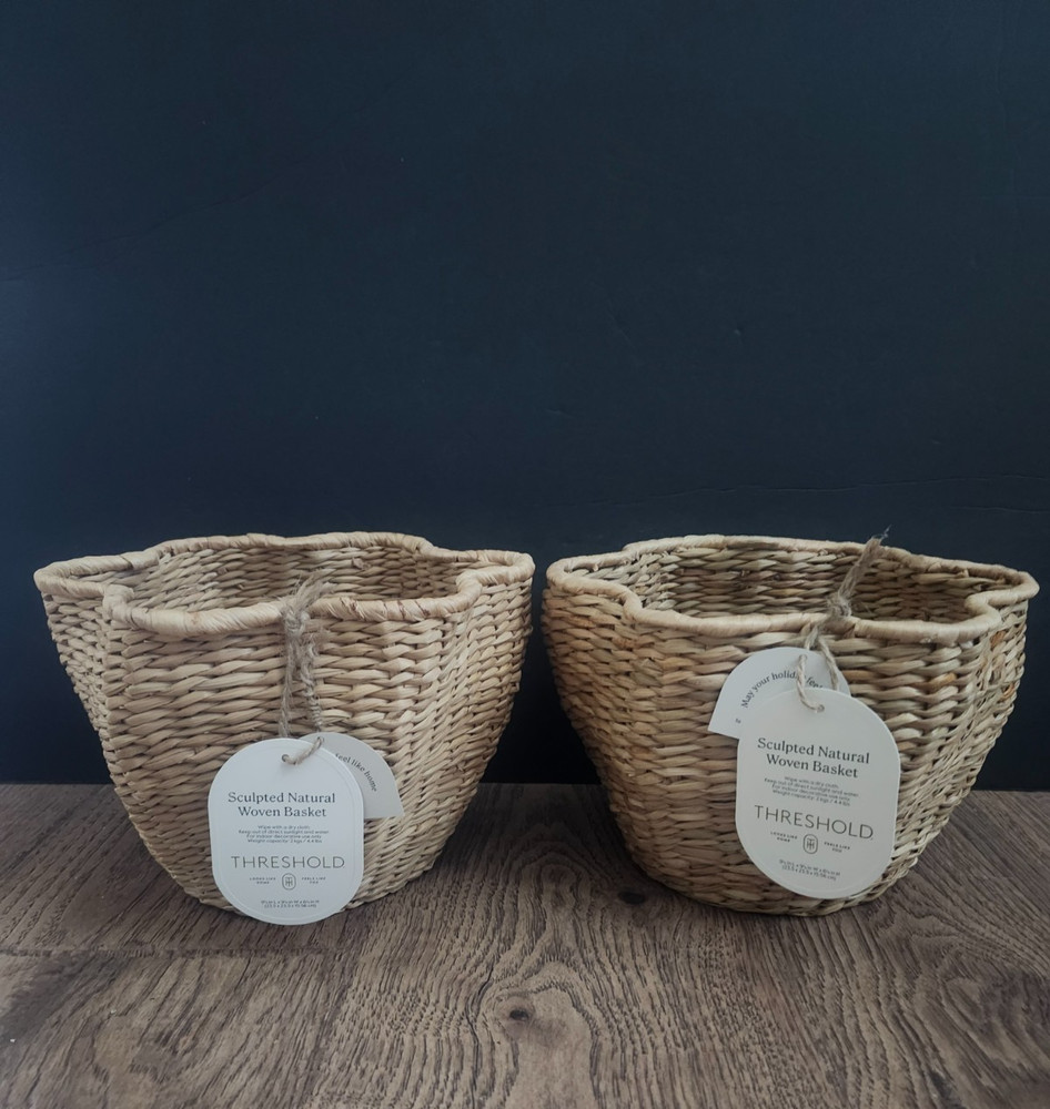Set of 2 Threshold Sculpted Natural Woven Baskets