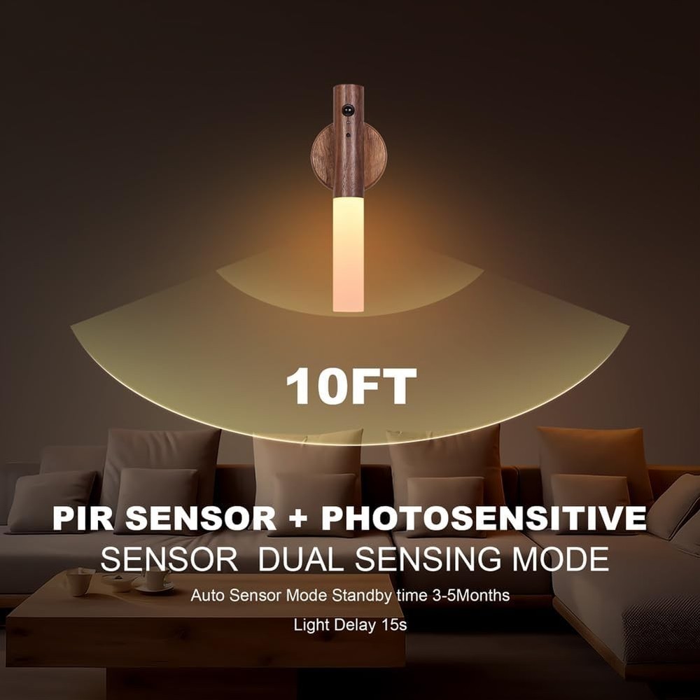 2 Pack Walnut Night Lights with Motion Sensor & RGB Touch Control | USB-C