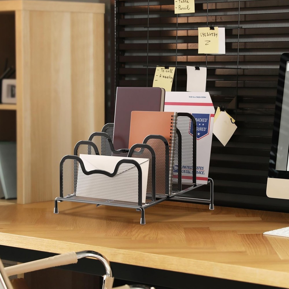 Desk 5 Sections Step File Sorter Organizer, Black