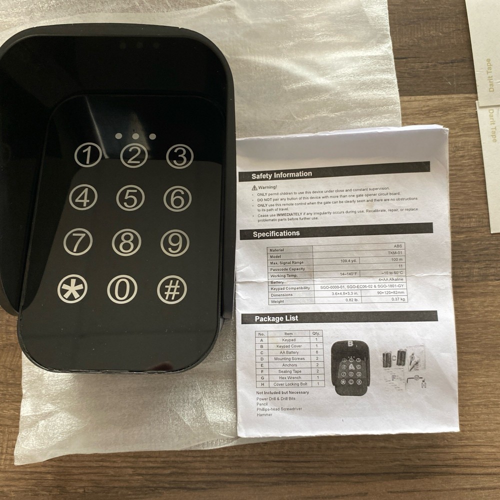Gate Wireless Keypad, 8 Codes Backlit Hold open/Radio Receiver/ One Remote../4