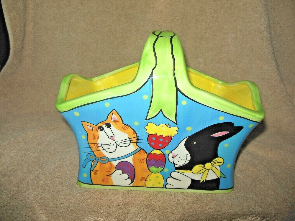 CANDACE REITER 'CATZILLA' EASTER-THEMED LARGE CERAMIC EASTER BASKET SO CUTE!