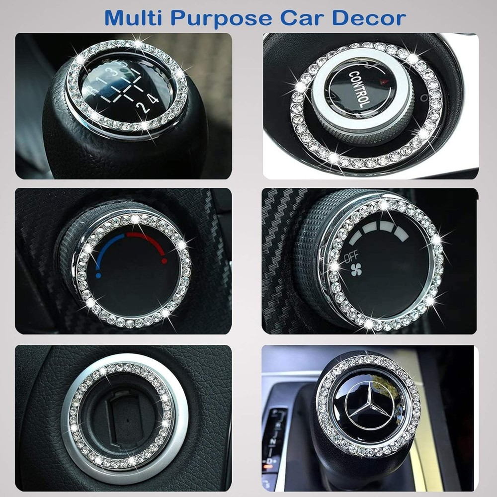 2pcs Bling Car Engine Start Button Cover Diamond Crystal Push Start Stop Butt...