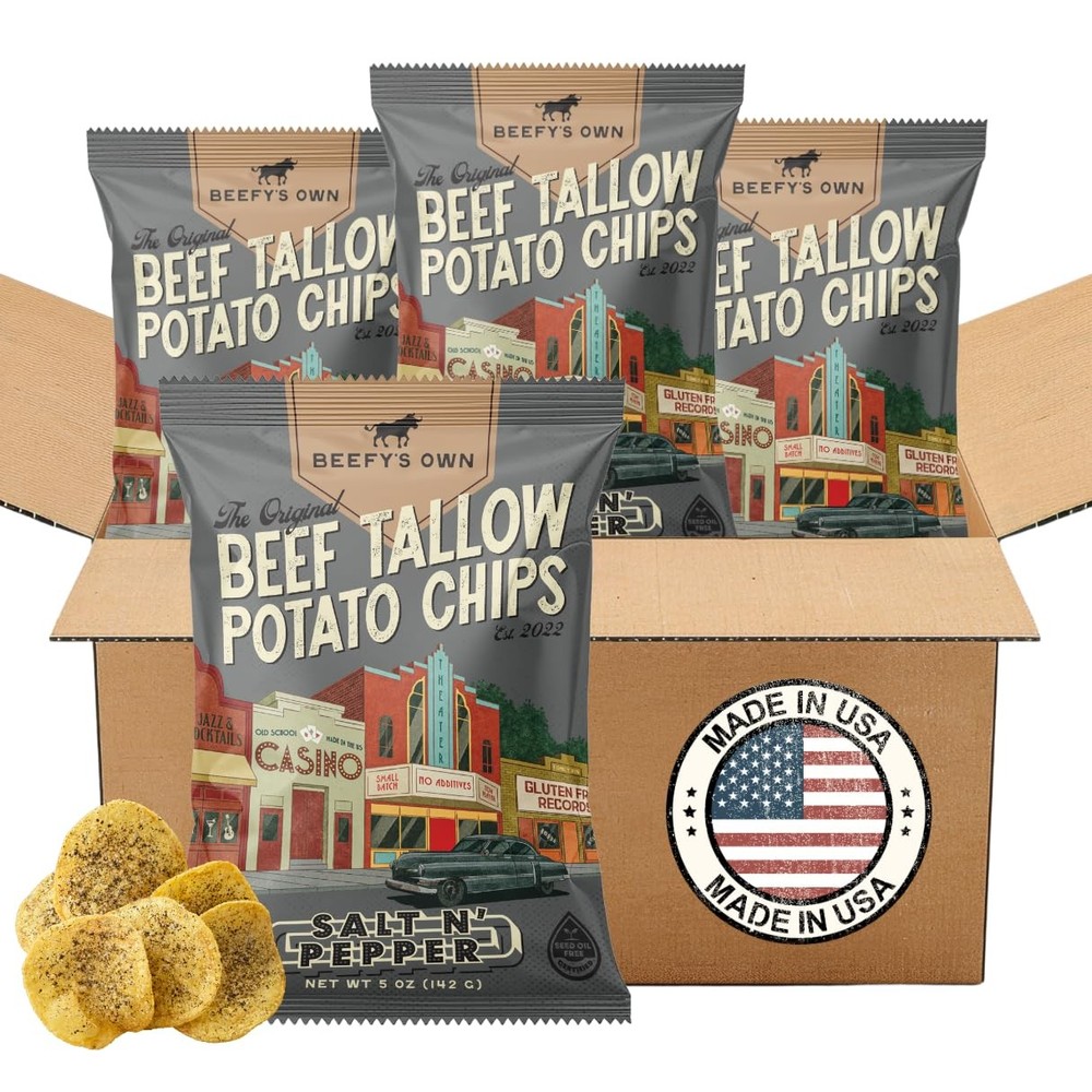 Beefy’s Own Beef Tallow Potato Chips  Kettle Chips Made Without Seed Oils, Gl...