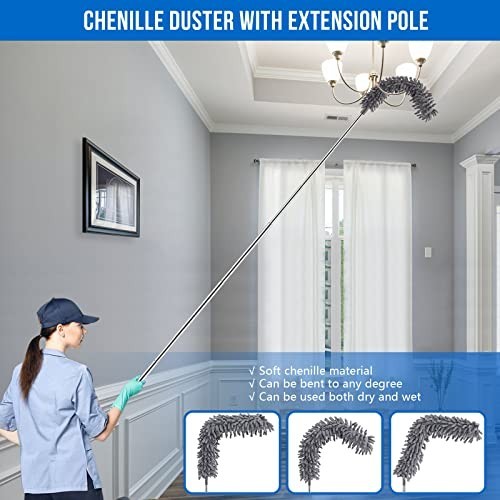 Extendable Microfiber Feather Duster Kit - Bendable, Washable, 5 Pcs for Ceiling